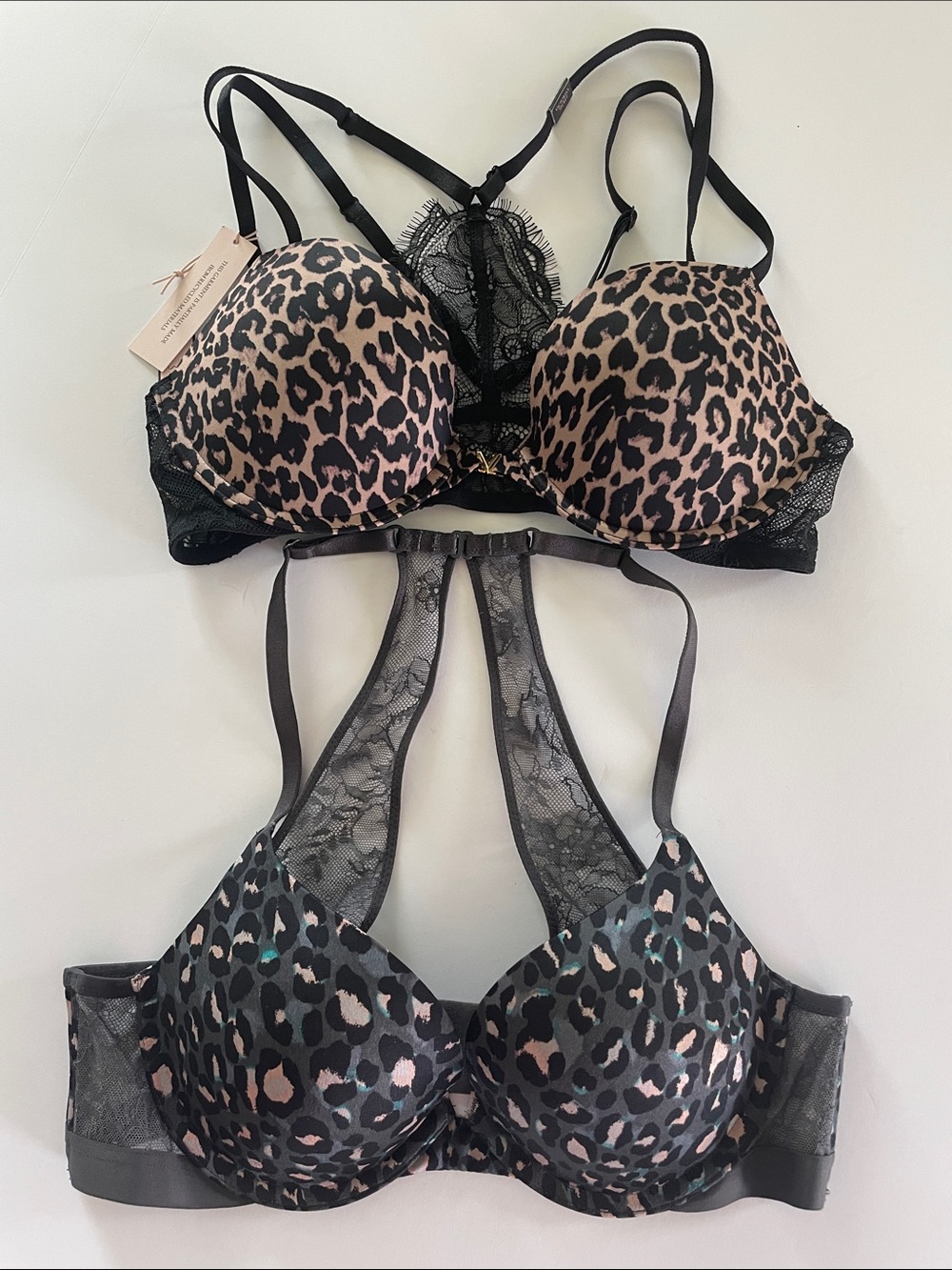 Victoria's Secret Leopard Print Very Sexy Push-Up Bra Set - Black & Pink 34 B